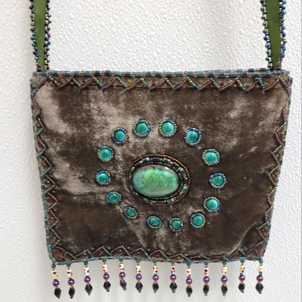 Artisanal Velvet Beaded Cross Body Bag Festival Bohemian